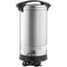 An Avantco stainless steel water boiler with a black lid and handles.