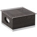 A black and white wooden box with metal bars and a metal grate inside.