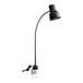 An Avantco black single arm stainless steel heat lamp with a cord attached to it.