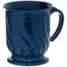 A dark blue Dinex insulated mug with a handle and pedestal base.