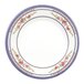 A white Thunder Group round melamine plate with blue trim and flowers.