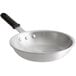 An 8" aluminum frying pan with a black silicone handle.