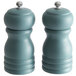 Two Acopa wooden salt and pepper mills with a blue finish.