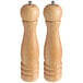 Two Acopa wooden salt and pepper mills with a matte natural wood finish.