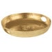 An American Metalcraft gold round hammered metal tray with a handle.