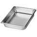 A Vollrath stainless steel hotel pan on a silver tray.