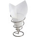 A white paper bag in a metal cone holder.