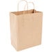 A bundle of 250 brown Duro paper shopping bags with handles.