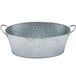 A silver Tablecraft galvanized steel oval beverage tub with handles.