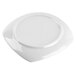 A 6" bright white square porcelain saucer with a square cut out in the center.