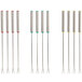 A set of Fox Run stainless steel fondue forks with color coded handles. Each fork has a different color on the handle.