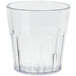 A clear plastic Cambro tumbler with a clear rim.