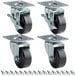 A set of 4 Avantco swivel plate casters with black rubber wheels and mounting hardware.