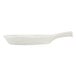 A white spoon shaped dish with a handle.