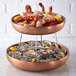 Two American Metalcraft copper seafood trays with oysters, shrimp, and lemons.