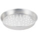 An American Metalcraft silver round metal pizza pan with holes.