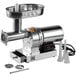 A Backyard Pro electric meat grinder with a stainless steel bowl on top.