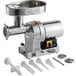 A Backyard Pro electric meat grinder with stainless steel parts and a white cap.