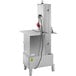 An Avantco stainless steel floor model vertical band meat saw with a red and white handle.