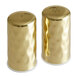 A pair of gold American Metalcraft salt and pepper shakers.