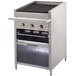 A Bakers Pride stainless steel liquid propane charbroiler with a black grill and a shelf.