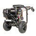 A black Simpson Powershot pressure washer with wheels.