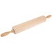 A close-up of an Ateco maple wood rolling pin with wooden handles.