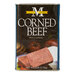 A can of 6 lb. imported corned beef with a red and brown label.