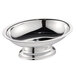 A polished stainless steel pedestal soap dish.