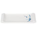 A rectangular white melamine plate with a blue bamboo design.