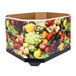 A Marco Company octagonal cardboard orchard bin wall with produce graphics including lemons, tomatoes, and vegetables.
