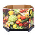 A brown octagonal cardboard box with a picture of produce on it.