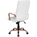 A white leather Flash Furniture office chair with rose gold metal legs and arms.