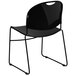 A Flash Furniture black plastic stack chair with black metal legs.