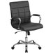A black Flash Furniture mid-back office chair with chrome legs and arms.