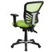 A green and black Flash Furniture office chair with black wheels.