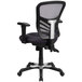 A black and gray office chair with black seat and triple paddle control.