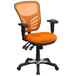 An orange and black Flash Furniture office chair with mesh back.