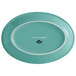 A turquoise oval China platter with a white rim.