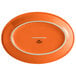 An orange oval Tuxton china platter with a white rim.