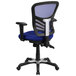 A blue and black Flash Furniture office chair with triple paddle control.