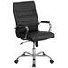 A Flash Furniture black leather office chair with chrome base and arms.