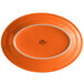 An orange oval china platter with a white rim.