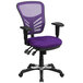 A purple Flash Furniture office chair with mesh and arms on a black base.