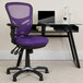 A Flash Furniture purple mesh office chair with black legs.