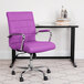 A Flash Furniture purple quilted vinyl office chair with chrome legs and a black base.