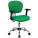 A Flash Furniture bright green office chair with black arms and a chrome base.