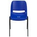 A blue plastic Flash Furniture Hercules Series shell stack chair with black legs.