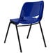 A blue Flash Furniture shell stack chair with black legs.