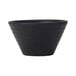 A matte black Tuxton china bouillon bowl with embossed curved details.